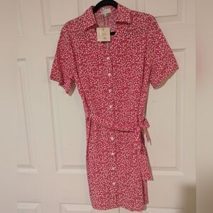 NWT RIHOAS Red Button Down Floral Mini Dress